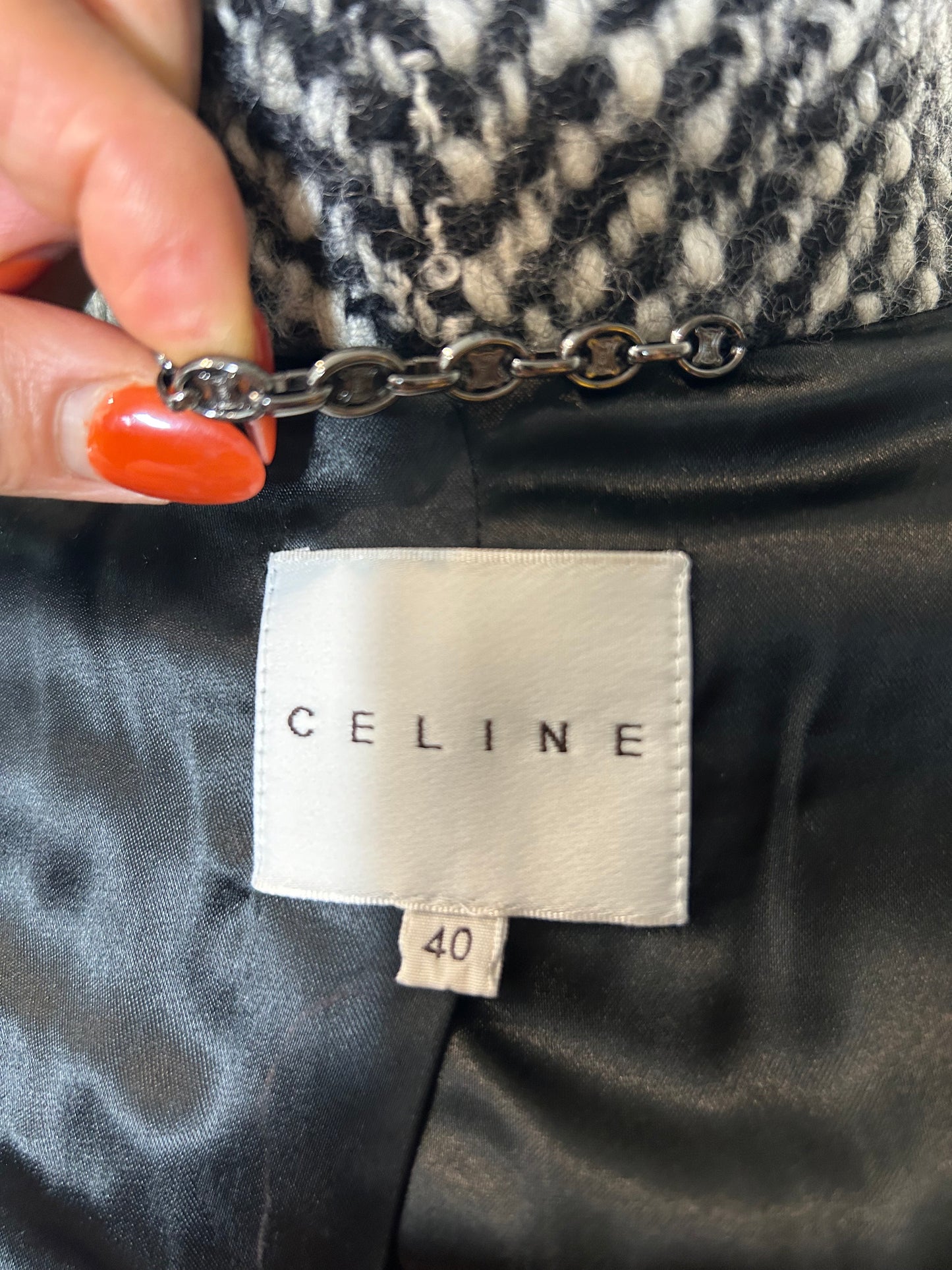 Authentic Celine wool belted tweed jacket